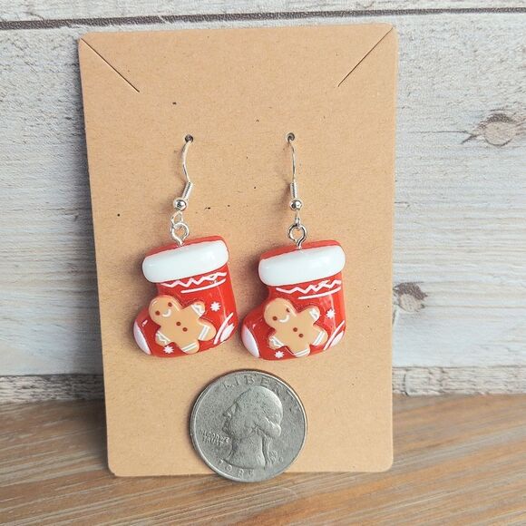 Christmas Earrings Gingerbread Man Stockings - Picture 2 of 2